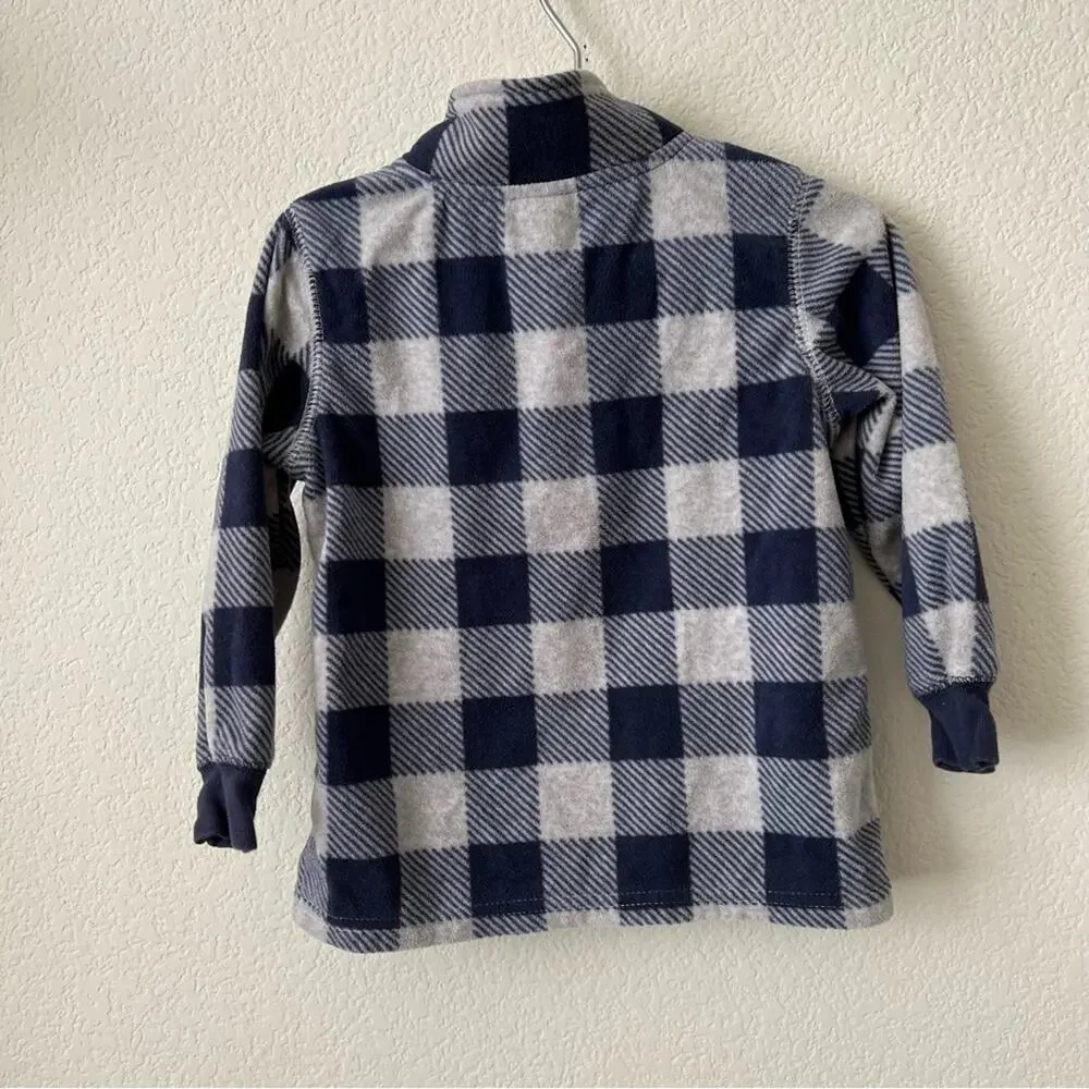 Carter’s navy blue gray buffalo plaid sherpa lined collar pullover dinosaur